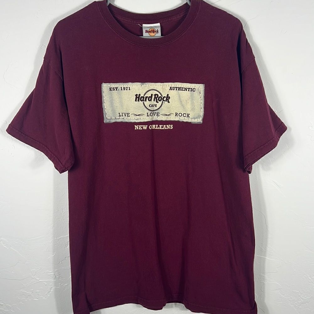 🔥🔥Vintage‎ HARD ROCK CAFE New Orleans Graphic T-Shirt Burgundy Mens Sz Lg -EUC